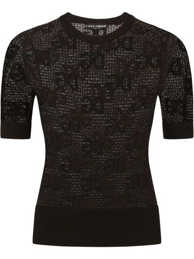 Dolce & Gabbana Open Work Top With Jacquard Logo In Nero