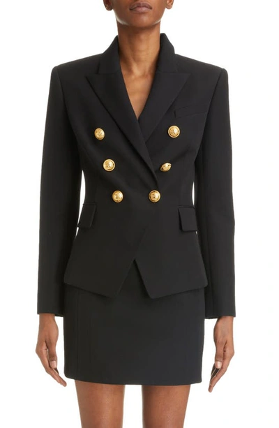 Balmain Woman Black Wool Blazer With Gold Embossed Buttons