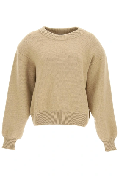 Magda Butrym Crewneck Sweater With Padded Shoulders In Beige