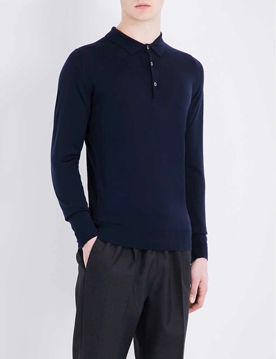 John Smedley Mens Midnight Belper Knitted Polo Jumper