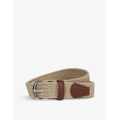 Anderson's 3.5cm Leather-trimmed Woven Elastic Belt In Beige