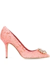 Dolce & Gabbana Court Shoe In Taormina Lace With Crystals In Pink
