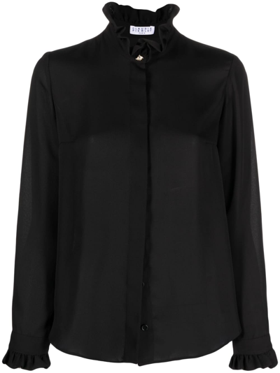 Claudie Pierlot Colombine Frilled-trim Crepe Shirt In Black