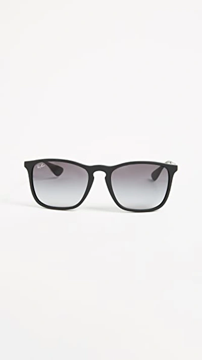 Ray Ban Rb4187 Chris Square Sunglasses In Rubber Black/gradient Grey