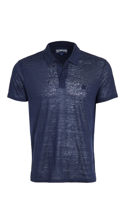 Vilebrequin Linen Jersey Polo Shirt In Navy