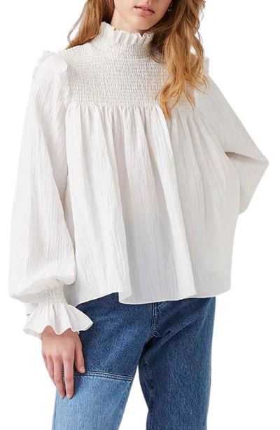 French Connection Boza Smock Neck Long Sleeve Top In Winter White