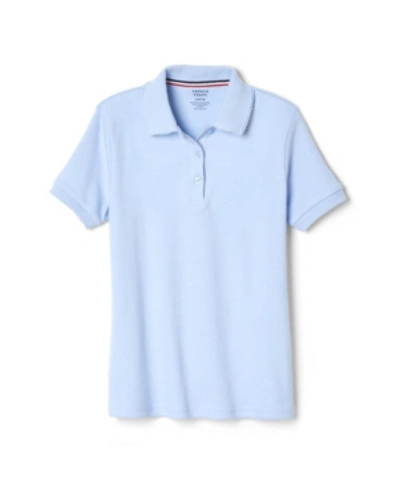 French Toast Kids' Plus Size Girls Short Sleeve Picot Collar Interlock Polo Shirt In Blue