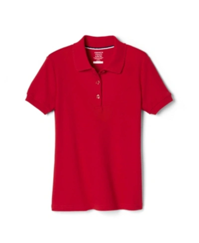 French Toast Kids' Plus Size Girls Short Sleeve Picot Collar Interlock Polo Shirt In Red