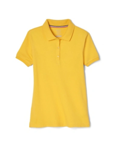 French Toast Kids' Plus Size Girls Short Sleeve Picot Collar Interlock Polo Shirt In Gold