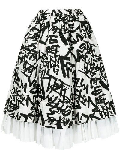 Comme Des Garçons Graffiti Print Layered Skirt In White/black