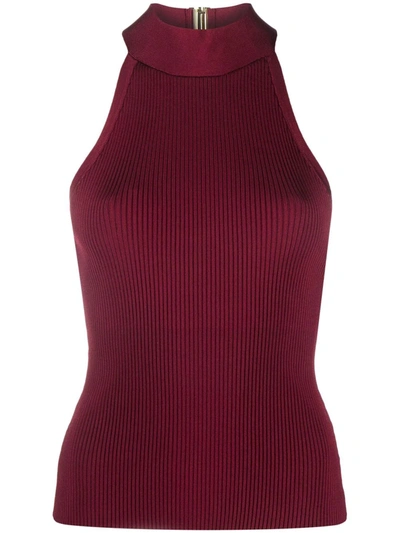 Zimmermann Ribbed Knit Halterneck Top In Bordeaux