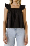 English Factory Square Neckline Ruffle Detail Top In Black