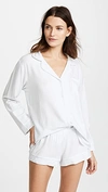 Eberjey Gisele Long Sleeve Short Pajama Set In White / Blue