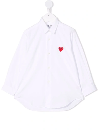 Comme Des Garçons Play Kids' Heart-detail Button-up Shirt In White