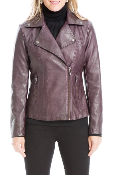 Max Studio Washed Faux Leather Moto Jacket In Oxblood-oxblood