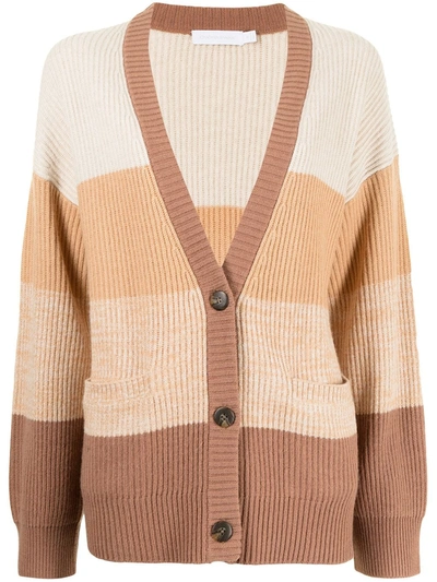Jonathan Simkhai Estela Striped Knitted Cardigan In Brown