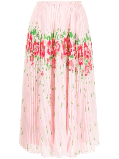 Red Valentino Pink Floral-print Pleated Chiffon Midi Skirt