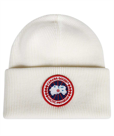 Canada Goose Toque Hat In Merino Wool With Logo Patch In White