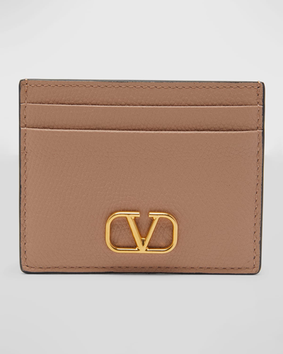 Valentino Garavani Vlogo Leather Card Holder In Rose Cannelle