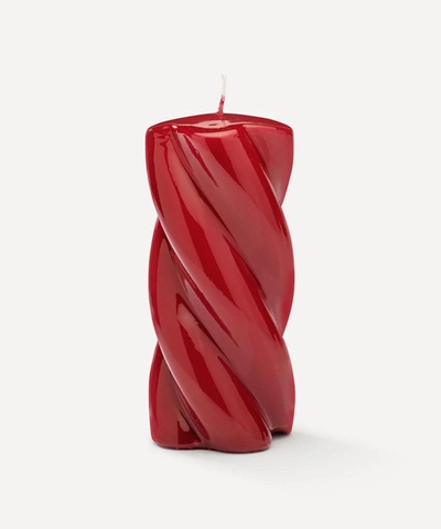 Anna + Nina Blunt Twisted Paraffin Candle 14cm In Red