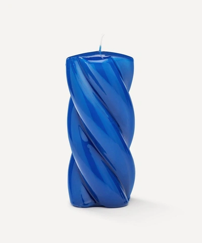 Anna + Nina Blunt Twisted Paraffin Candle 14cm In Blue