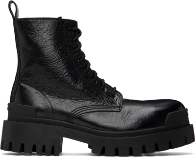 Balenciaga Leather Strike Lace-up Boots In Black