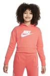 Nike Sportswear Kids' Club Crop Hoodie In Magic Ember/ White/ Pink Foam