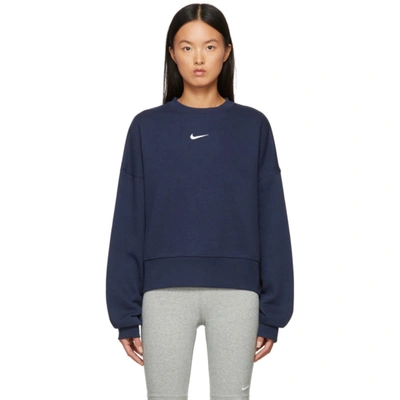 Nike Blue Sportswear Essential Cropped Sweatshirt In Midnight Navy/ White |  ModeSens