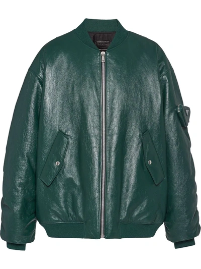 Prada Oversized Nappa Leather Bomber Jacket In Billiard Green