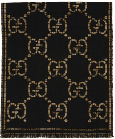 Gucci Gg-monogram Wool-blend Scarf In Black