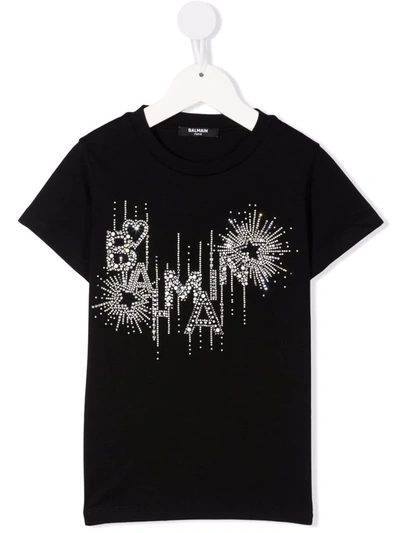 Balmain Teen Glitter-detail Short-sleeved T-shirt In Black