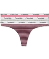 Calvin Klein Carousel Cotton 3-pack Thong Underwear Qd3587 In Feeder Stripe Plum Berry/grey Heather/pink Smoothie