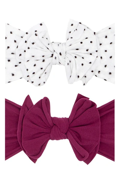 Baby Bling Babies' Assorted 2-pack Fab Shab Bow Headbands In Magenta/white Bk Dot