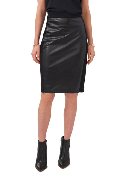 1.state Pieced Faux Leather & Knit Skirt In Rich Black