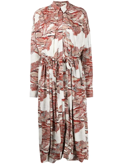 Proenza Schouler Printed Crepe Maxi Shirt Dress In Red Multi