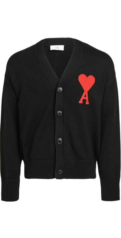 Ami Alexandre Mattiussi Ami Ami De Coeur Embroidered Cardigan In Black