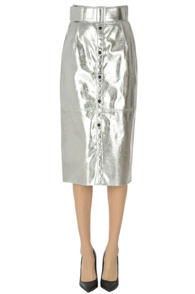 Msgm Metallic Effect Eco-leather Pencil Skirt In Silver