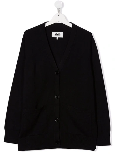 Mm6 Maison Margiela Black Cardigan For Kids In Nero