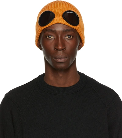 C.p. Company Orange Goggle Ribbed-knit Beanie In 436 Dst Sun
