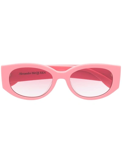 Alexander Mcqueen Graffiti Logo-print Oval-frame Sunglasses In Shiny Pink