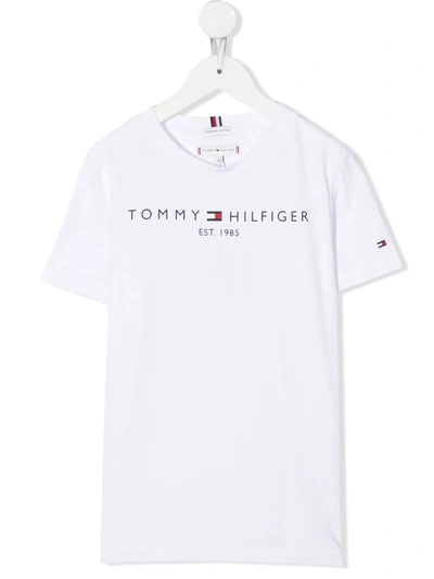 Tommy Hilfiger Junior Teen Logo-print Organic Cotton T-shirt In 白色