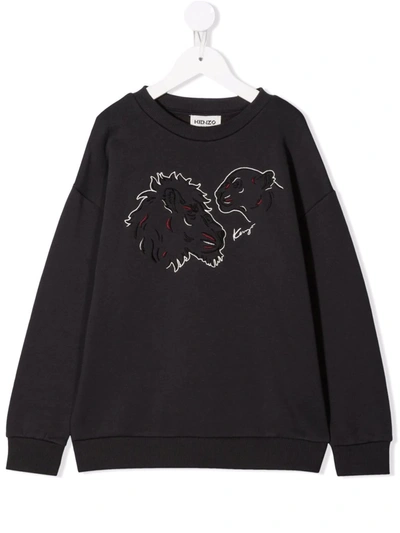 Kenzo Teen Embroidered Cotton Sweatshirt In Black