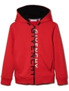 Givenchy Kids' Split Logo Zipped Hoodie In Red