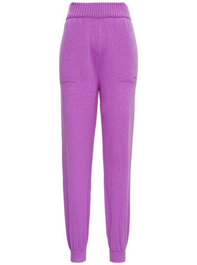 Msgm Merino-blend Knitted Track Pants In Purple