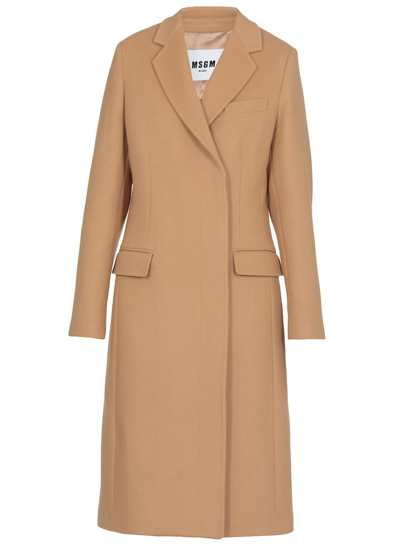 Msgm Double-breasted Tailored Coat In Brown