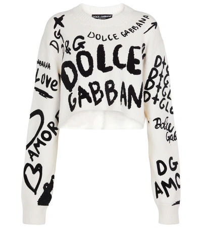 Dolce & Gabbana Logo-print Cropped Jumper In Beige