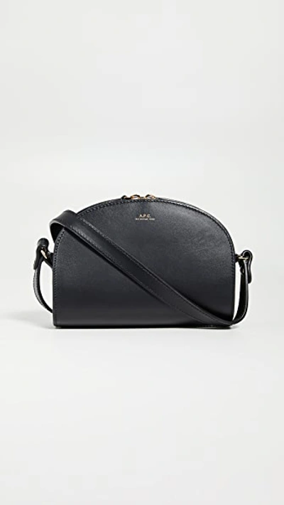 A.p.c. Mini Demi-lune Leather Crossbody Bag In Black