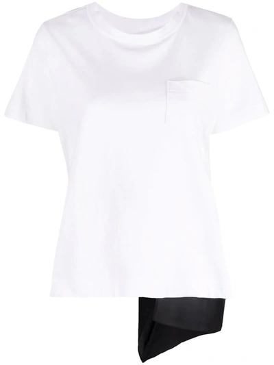 Sacai Womens White Contrast-panel Cotton-jersey And Chiffon T-shirt M In White,blue