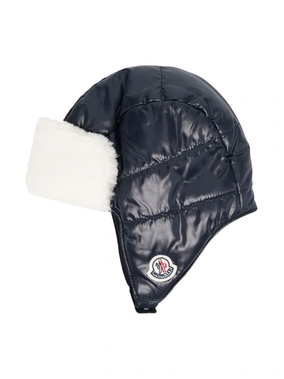 Moncler Babies' Faux Fur & Nylon Puffer Aviator Hat In Off White,navy