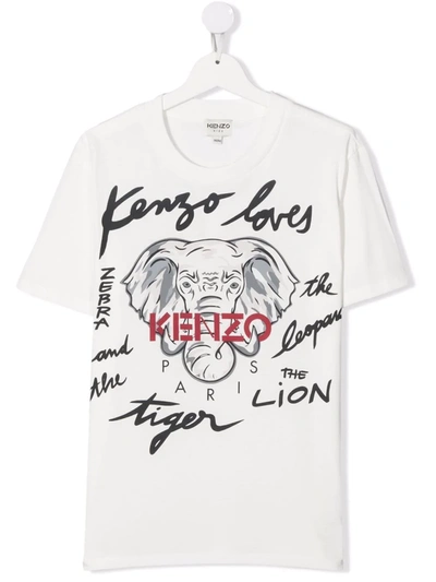 Kenzo Kids' Logo-print Cotton T-shirt In White